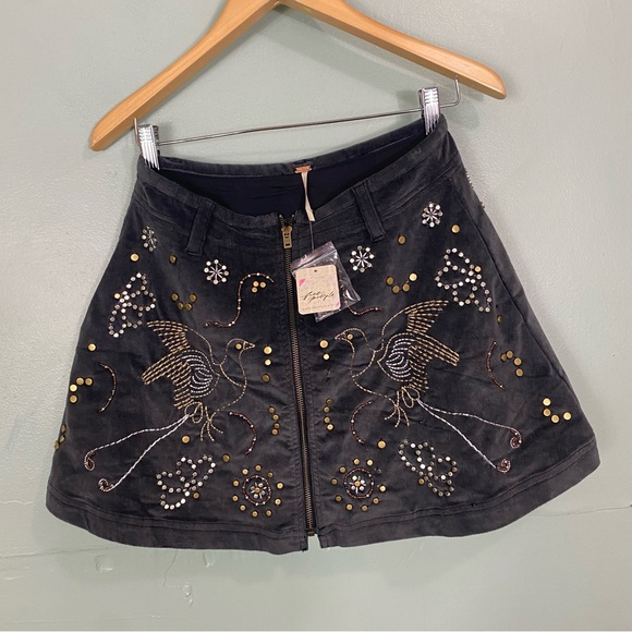 Free People Dresses & Skirts - Free People Quetzal Studded Mini‎ Skirt Embellished Beaded Birds Size 2